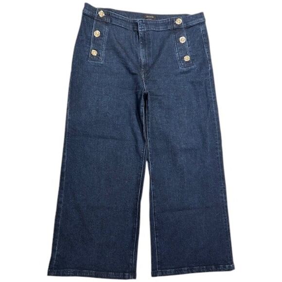 ANN TAYLOR Dark Wash Wide Leg Stretch Sailor Jeans Fisherman Patch Pockets 16 - Picture 1 of 11